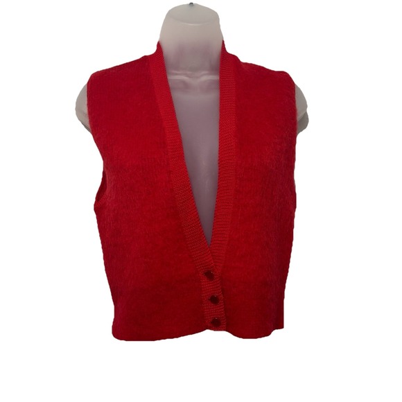 Bobbie Brooks Sweaters - Vintage Bobbie Brooks Red 100% Wool Fuzzy Knit Button Front V-Neck Vest USA Made